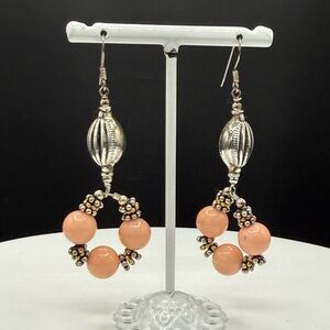 Natural Angel Skin Pink Coral Sterling Silver Dangle Earrings